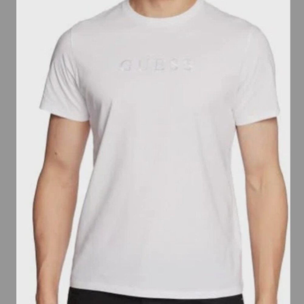 Guess Men's White Short Sleeve CrewneckEmbroidered Logo T-Shirt Size S
